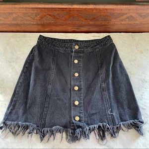 FOREVER 21 Denim Button Front Raw Edge Hem Mini Skirt